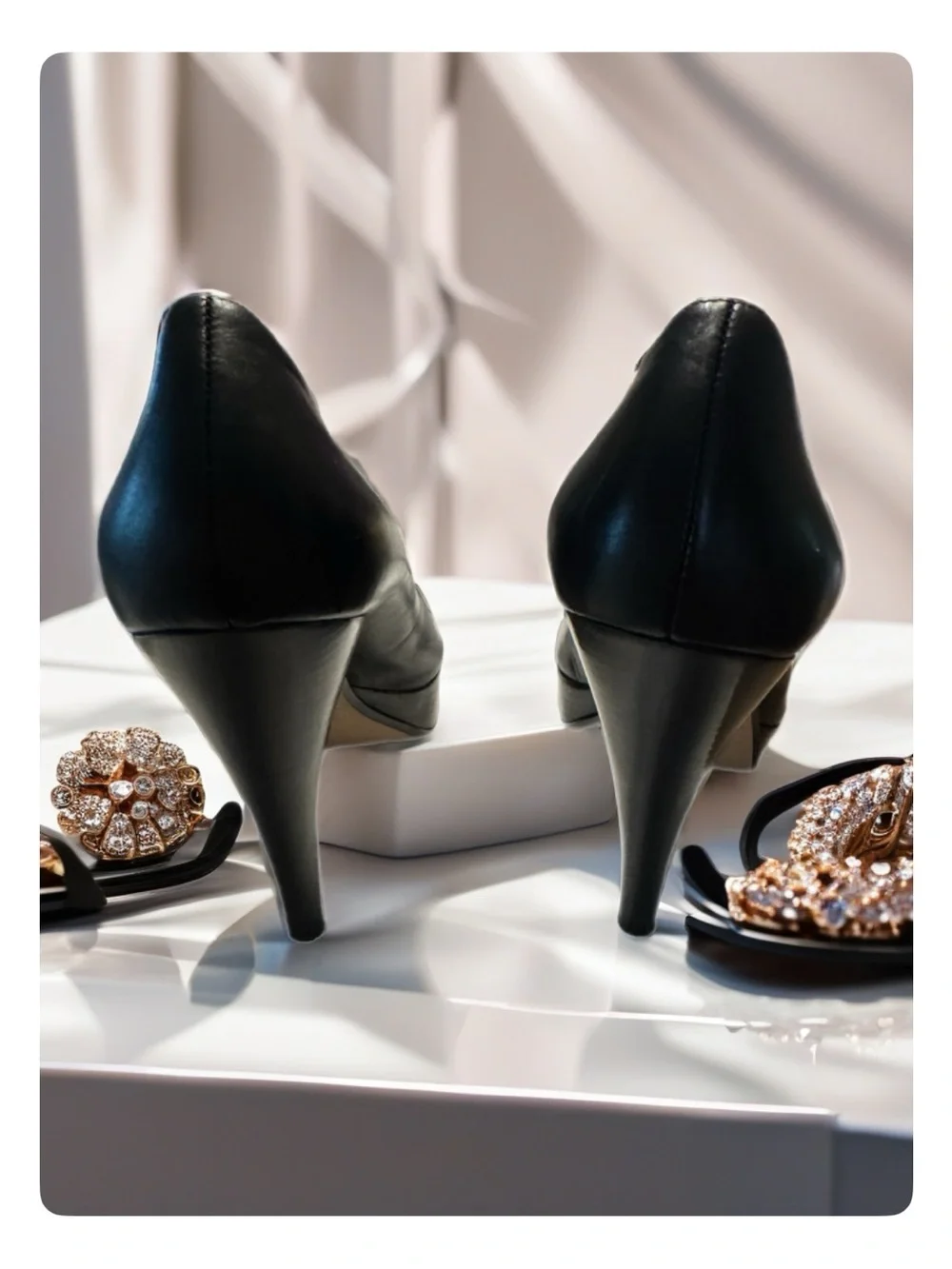Via Spiga Black Peep-Toe Platform Pumps